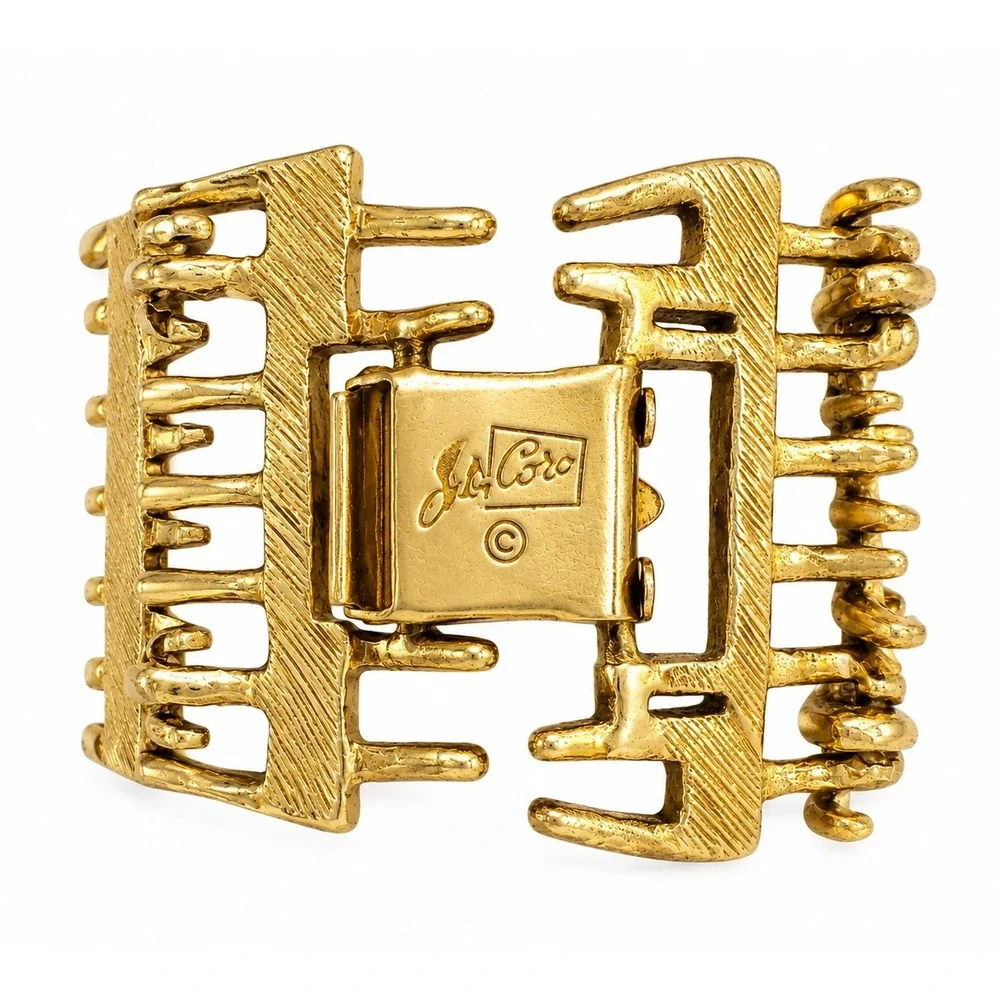 Vintage Coro Wide Gold Tone Woven Link Bracelet Chunky Statement Runway Jewelry